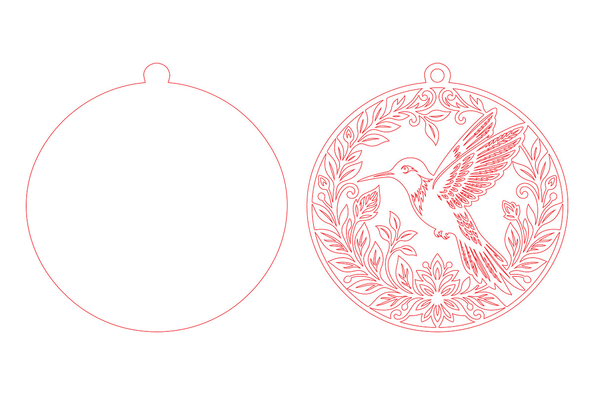 Hummingbird Floral Round Laser Cut, a Seasonal Illustration by CraftArtStudio (Photo 3 of 3)