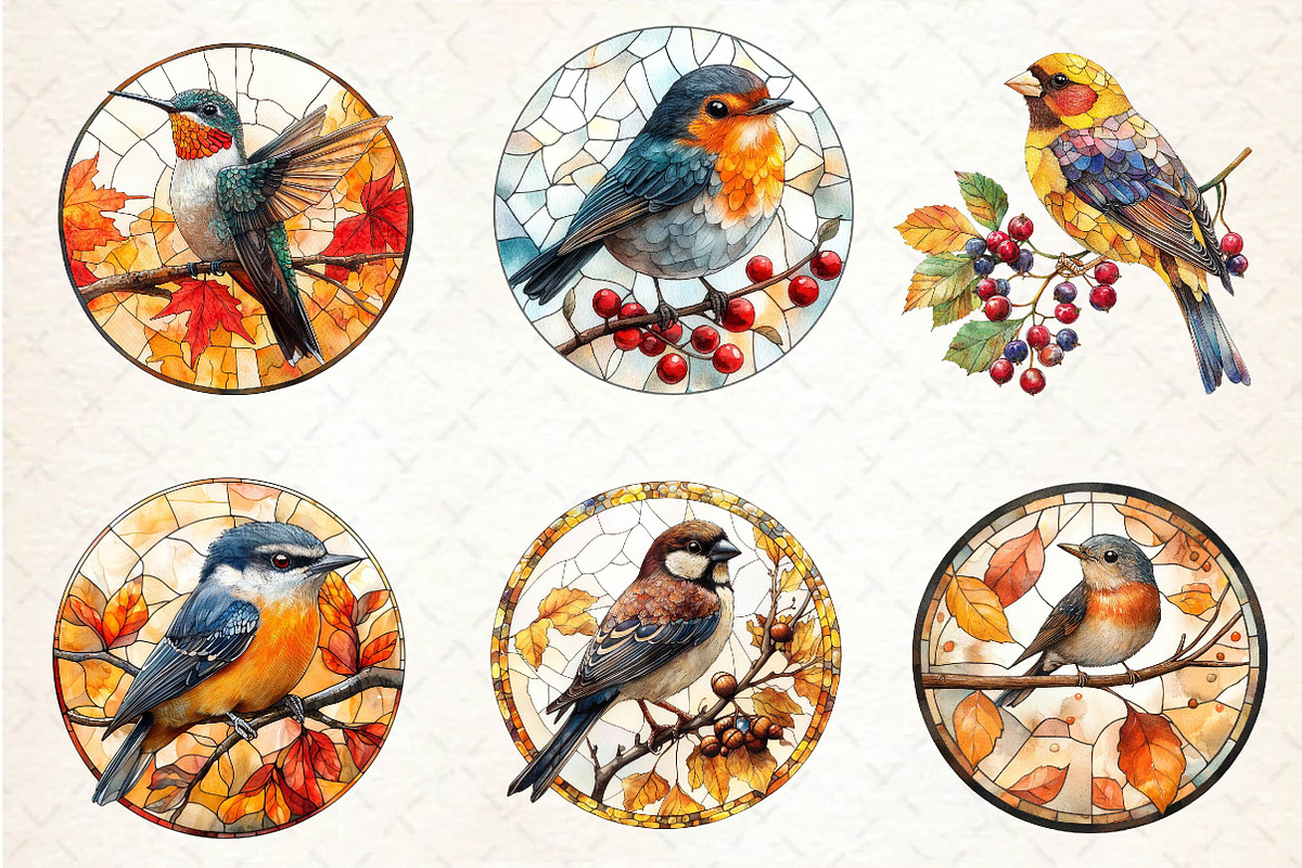 Fall Stained Glass Birds Clipart, an Illustration by Dream Creation (Photo 3 of 6)