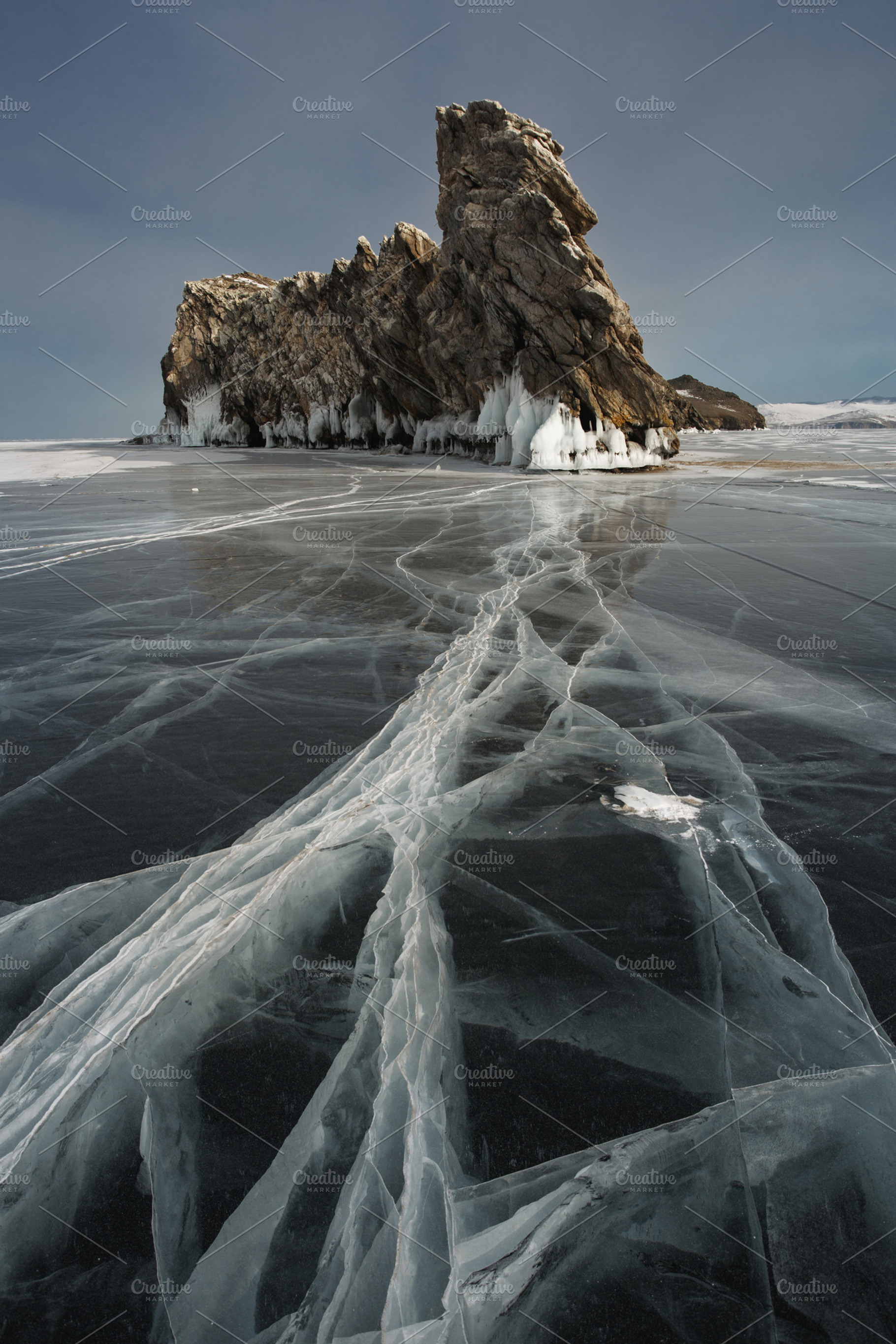 Winter landscape frozen baikal lake stock photo containing baikal and lake, a Nature Photo by GoodMomentShop