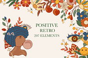 POSITIVE RETRO, BOHO GROOVY CLIPART, a Decorative Illustration by Usis (Thumbnail 1 of 20)