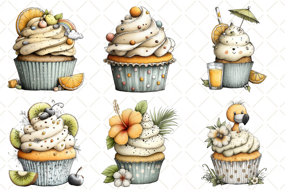 Watercolor Summer Cupcake Clipart, an Illustration by Black Bird Studio (Photo 4 of 5)