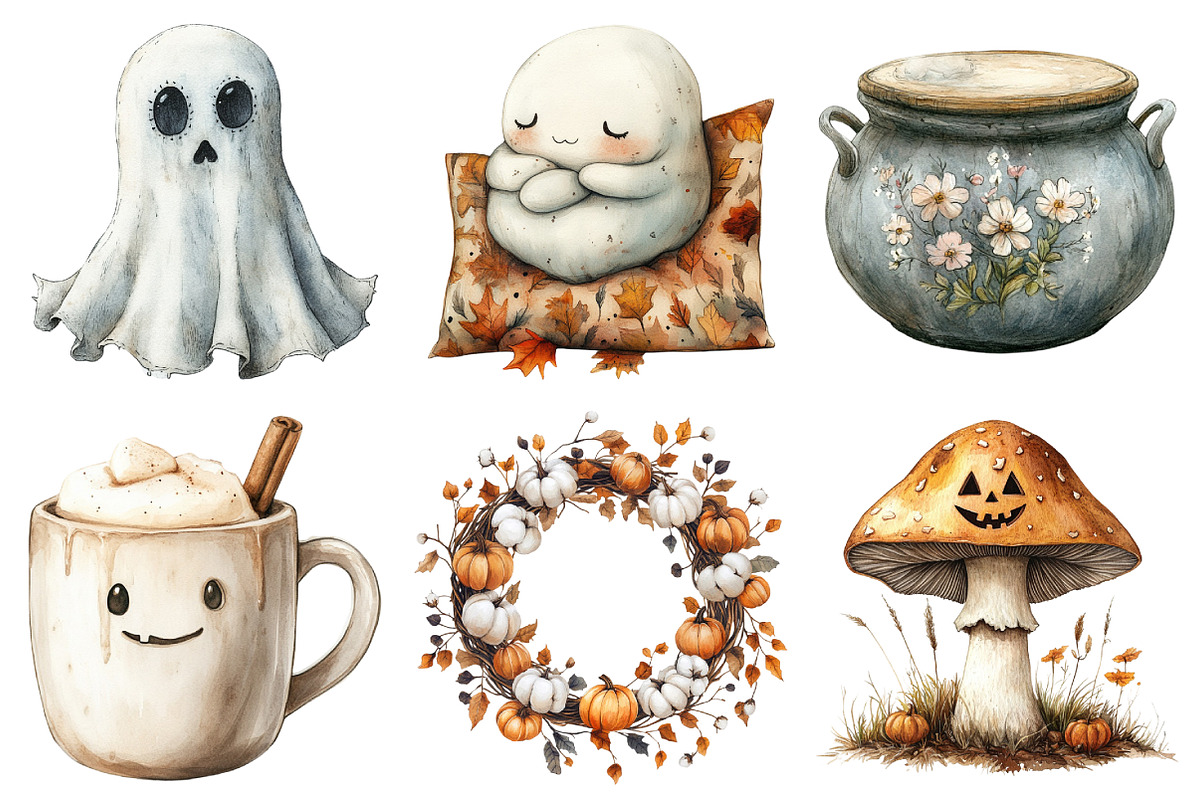 Watercolor Neutral Halloween Clipart, an Illustration by Daily.Designs (Photo 3 of 5)