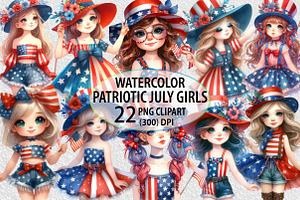 Patriotic July Girls PNG Clipart, an Animal Illustration by Craft Nest