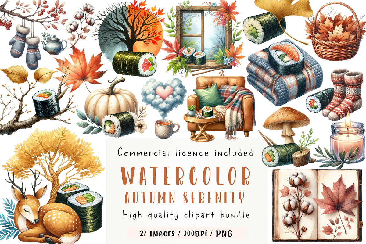 Watercolor Autumn Serenity Clipart, an Illustration by CreationArt (Photo 1 of 5)