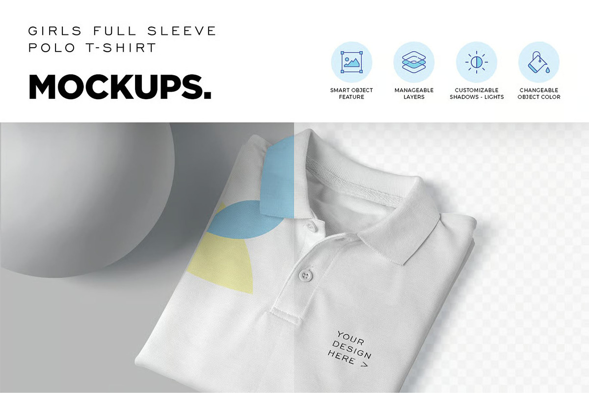 Girl Full Sleeve Polo Shirt Mockups, a Shirt Mockup by megostudi0 (Photo 2 of 6)