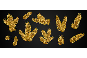 Christmas fir tree golden branches, a Decorative Illustration by kotoffei