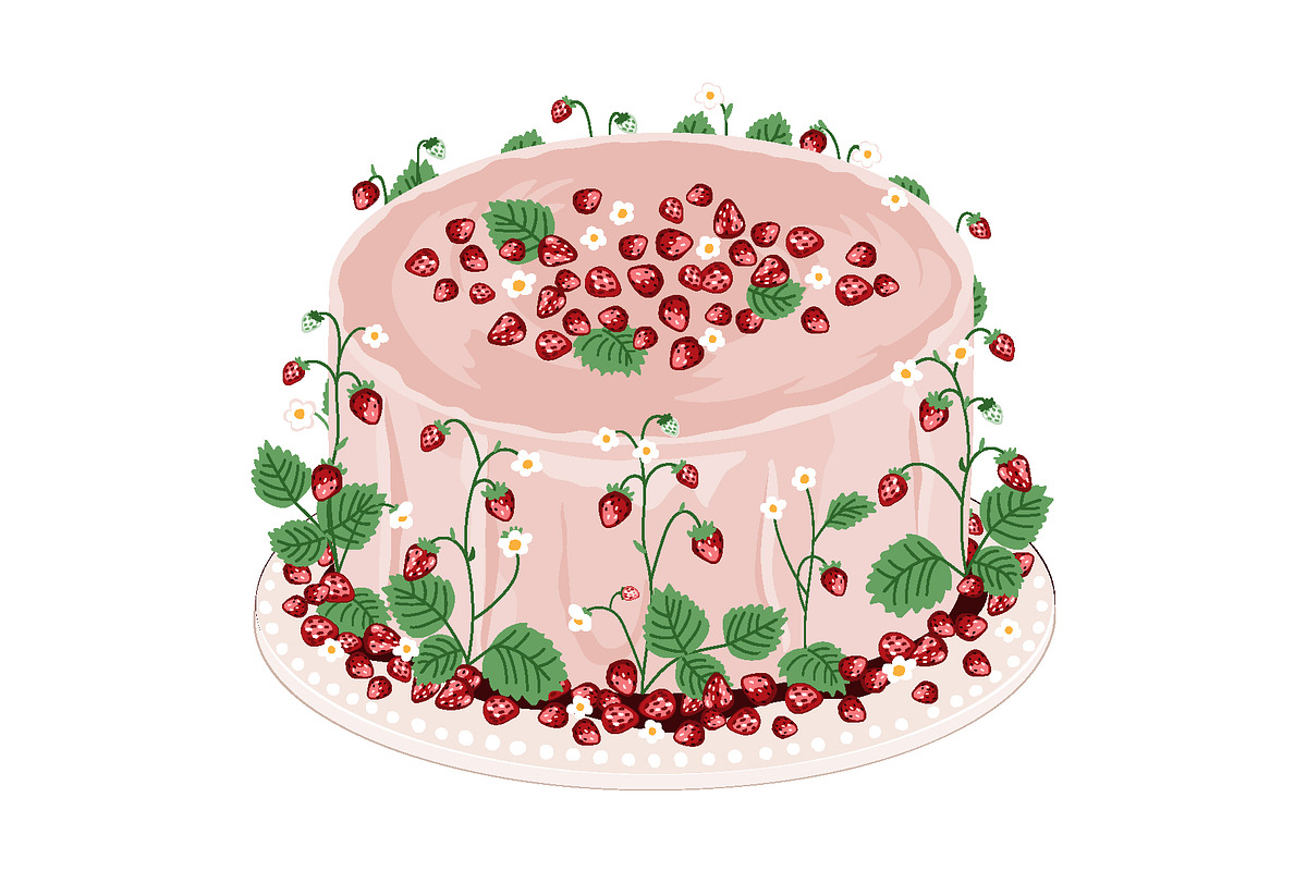 Wild Strawberries Cake Drawing Set, an Object Graphic by Toltemara (Photo 2 of 3)