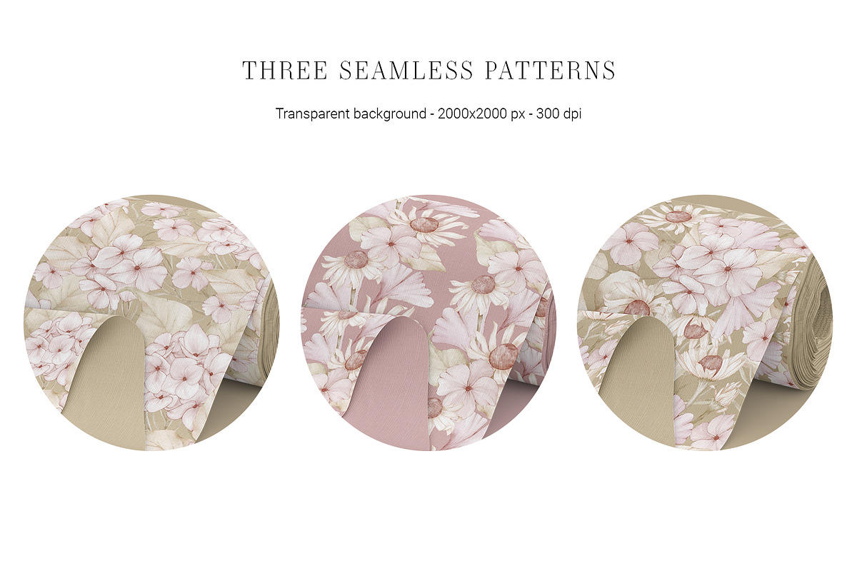 Hydrangea Daisy Flowers Pattern, an Illustration by PawGraphic (Photo 5 of 10)