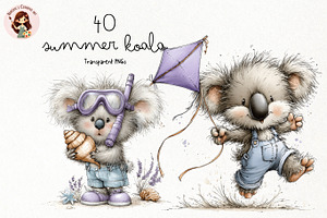 Summer Koala PNG Clipart Bundle, a Seasonal Illustration by Nicolle's Colorful Art