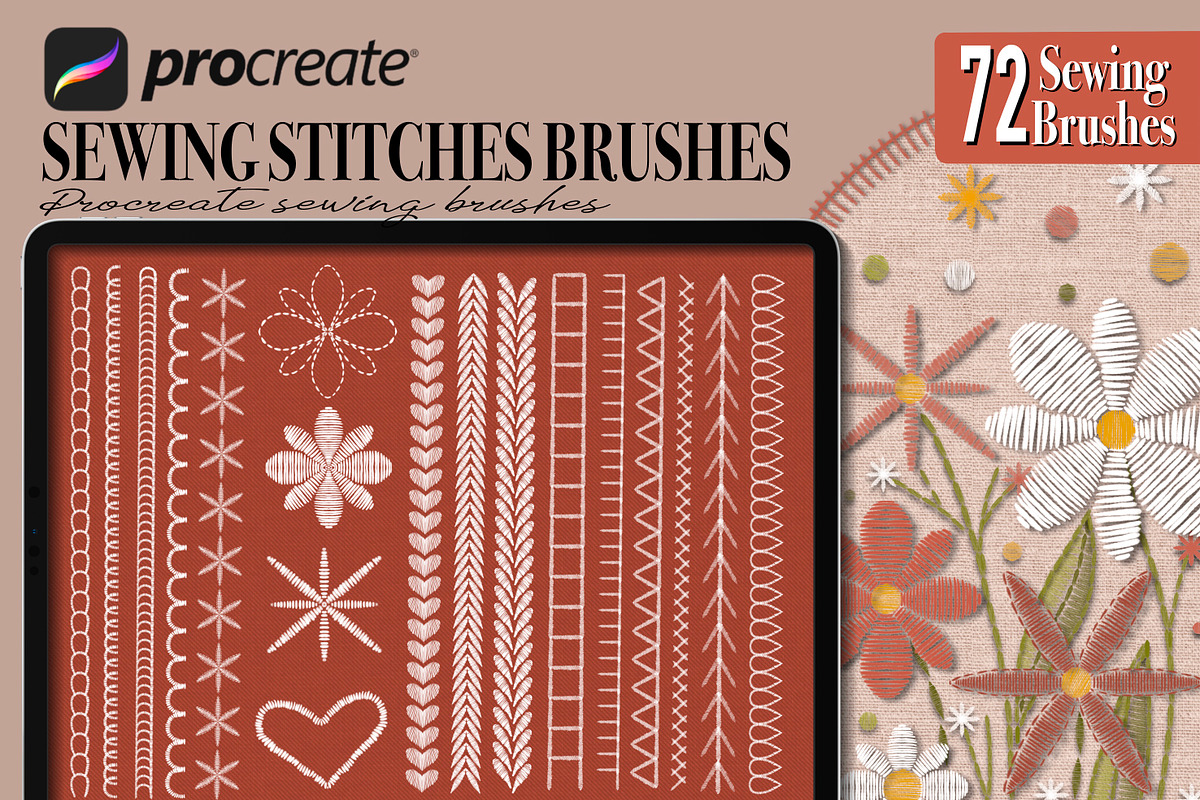 Sewing stitch brushes for Procreate, a Brush Add-On by PDknyStudio (Photo 6 of 8)