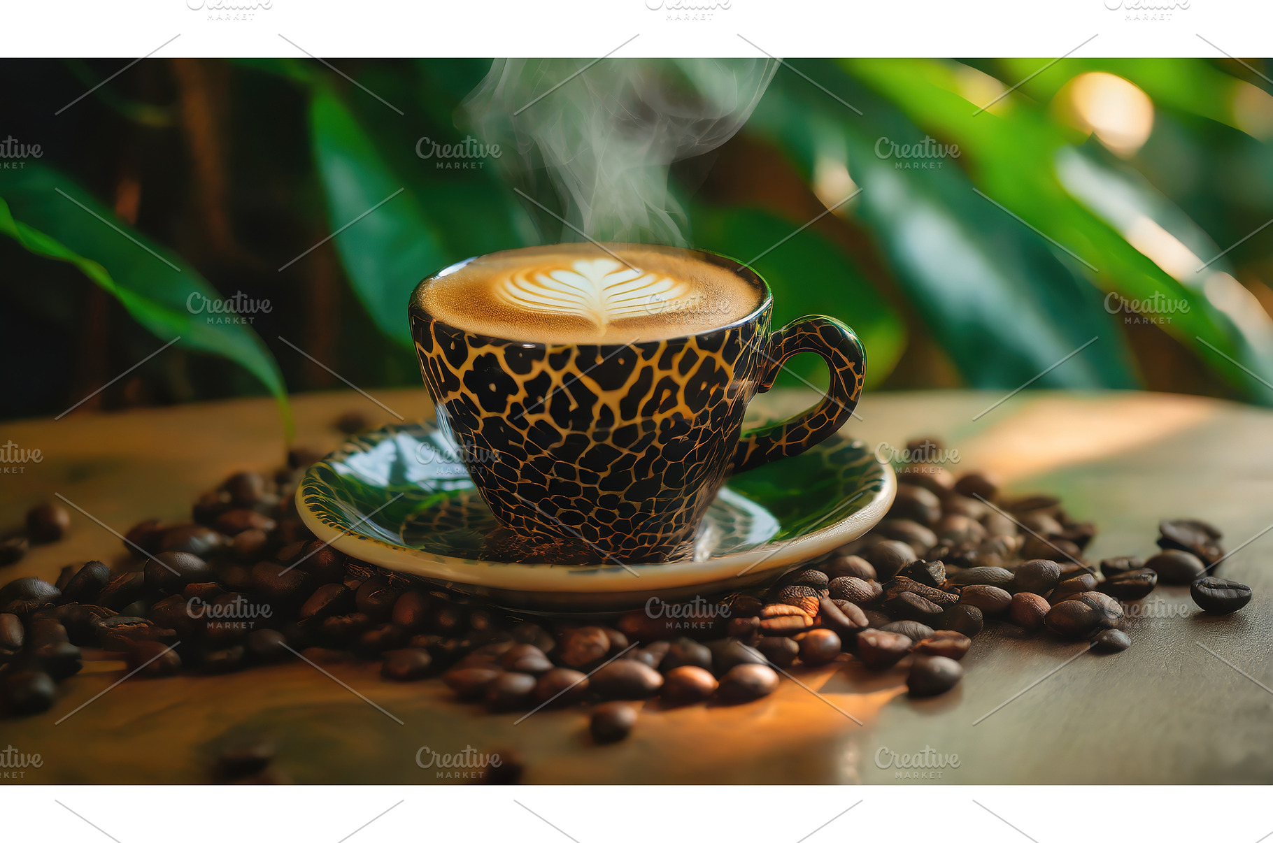 A steaming cup of cappuccino with, a Food & Drink Photo by Igor Tichonow