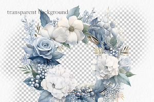 Dusty Blue Flowers Winter Clipart PN