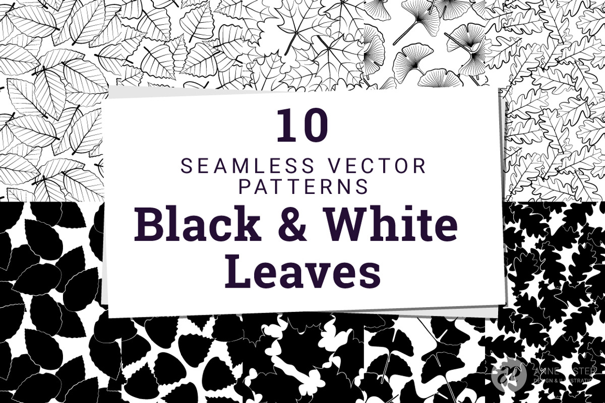10 Black and White Leaves Patterns, a Pattern Graphic by Anne Elster Design (Photo 1 of 6)