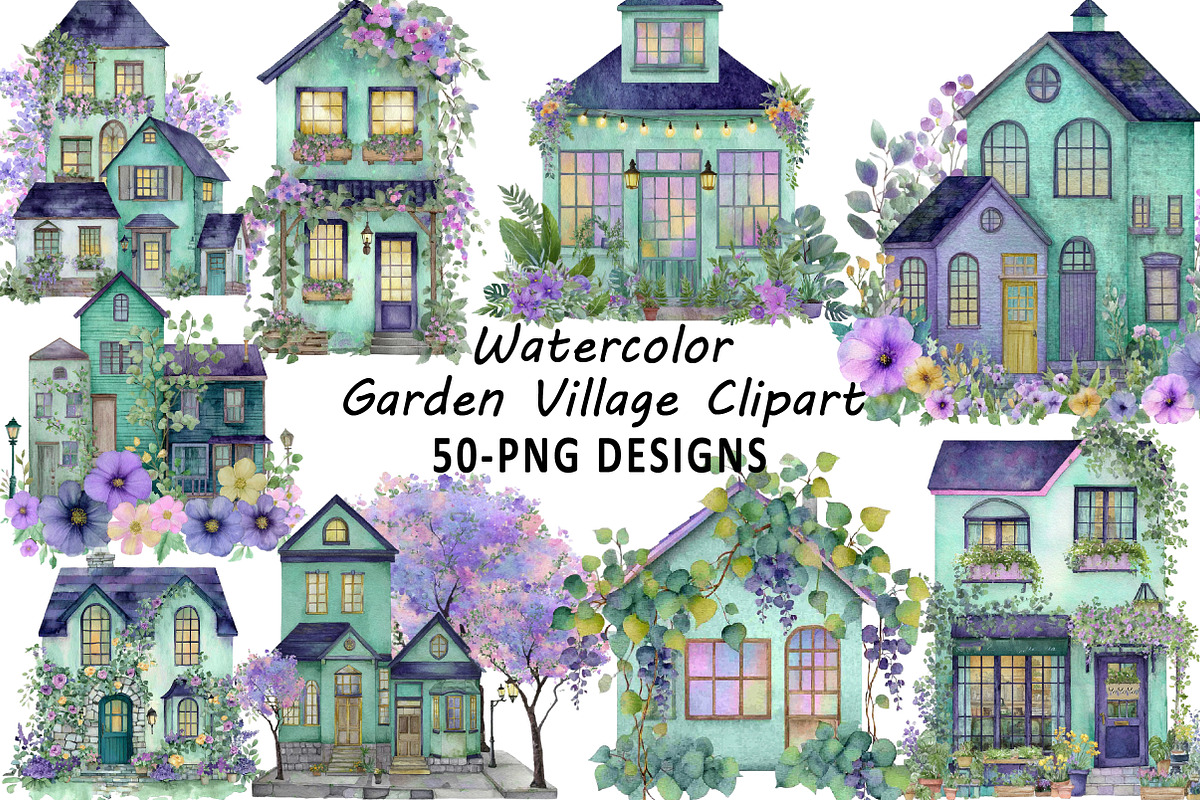 Watercolor Garden Village Clipart Se, an Illustration by Daily.Designs (Photo 1 of 5)