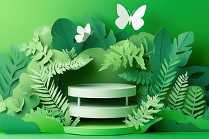 Green paper leaves butterflies produ, a Photo by Pixeness Studio