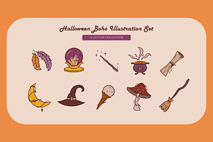 Halloween Boho Illustration Set