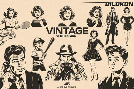 Vintage People Vector Pack, a Person Illustration by Bilokon