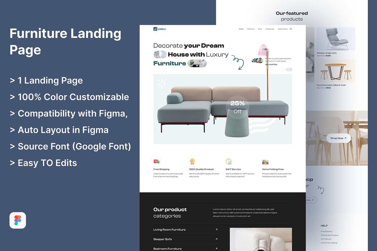 Furniture Landing Page website, a Landing Page Template by UiDex (Photo 1 of 4)