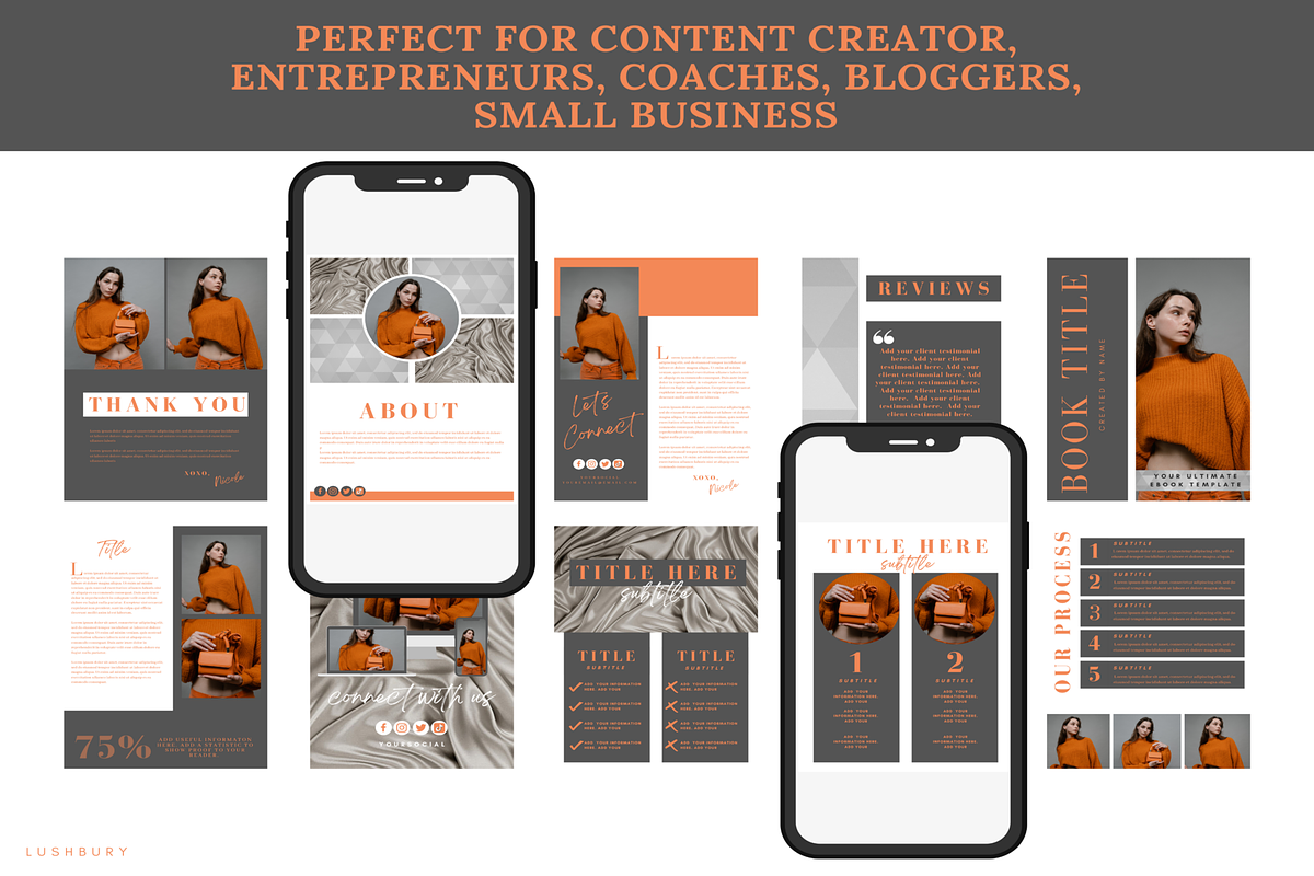 100 Orange Grey Ebook Template Canva, a Magazine Template by LushBury (Photo 4 of 5)