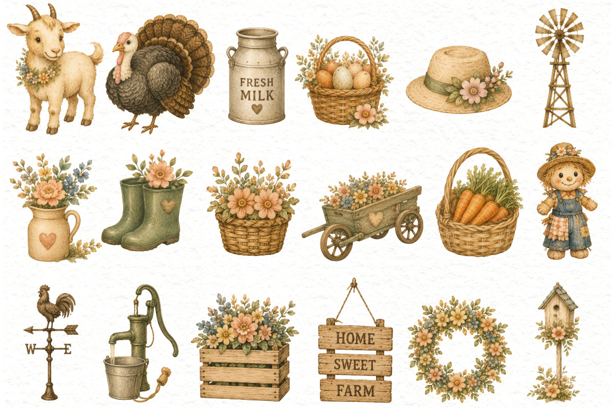 Farm Animals Clipart, an Animal Illustration by Villa 11 Estudio (Photo 3 of 7)