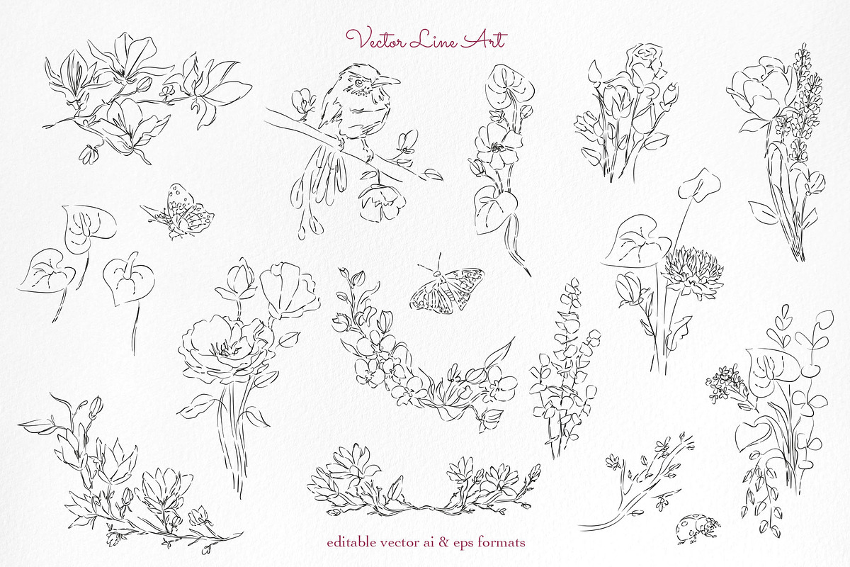 Rooted Romance. Wedding Line Art Kit, an Object Graphic by Mio Buono (Photo 4 of 16)