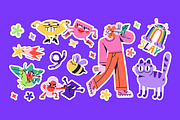 Funny doodle icons set, backgrounds, an Object Illustration by PaperTrident (Thumbnail 4 of 10)