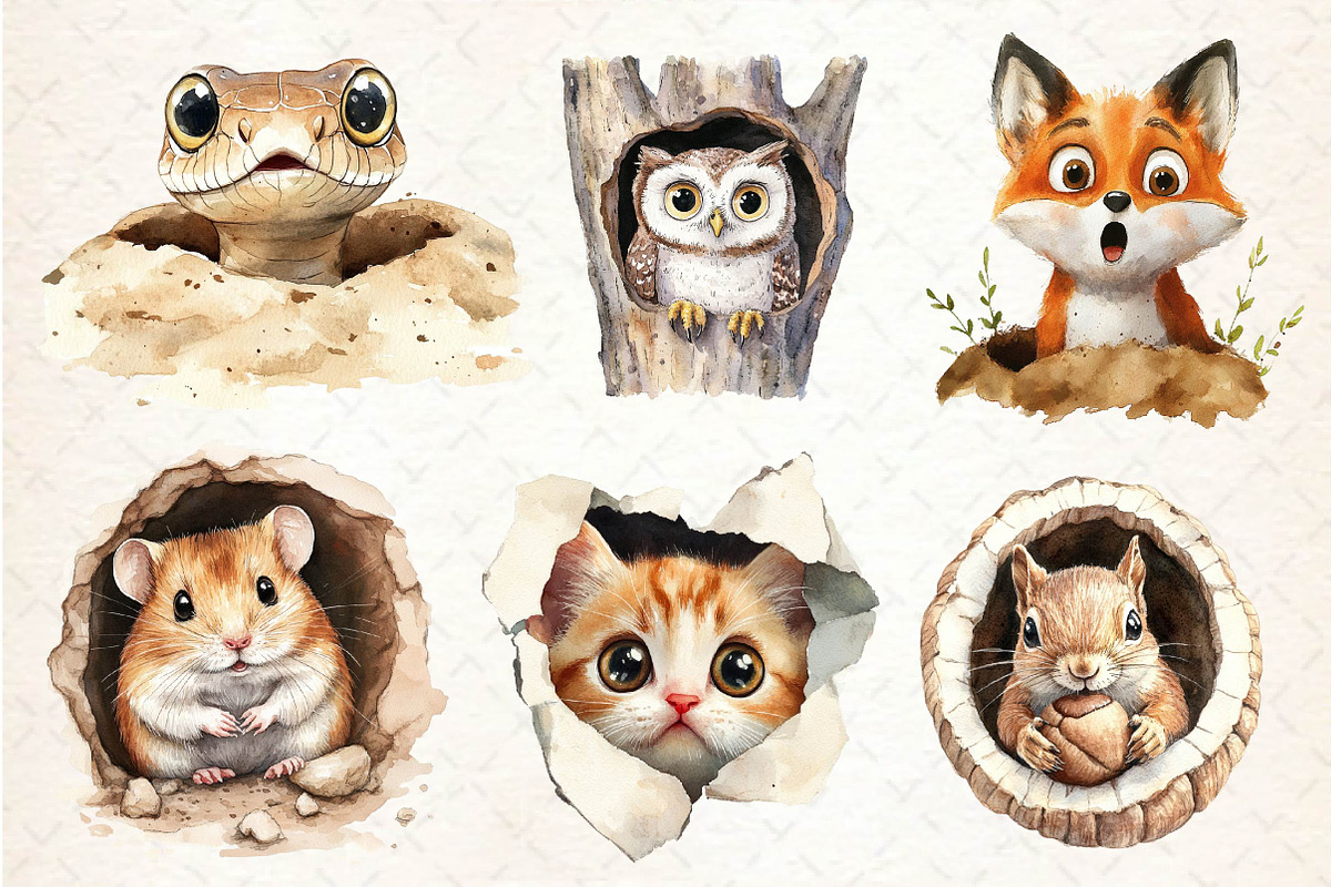 Funny Animals in Hole Clipart, an Illustration by Dream Creation (Photo 3 of 6)