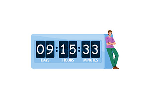 Man leaning on giant countdown timer, a Finance Illustration by pikepicture