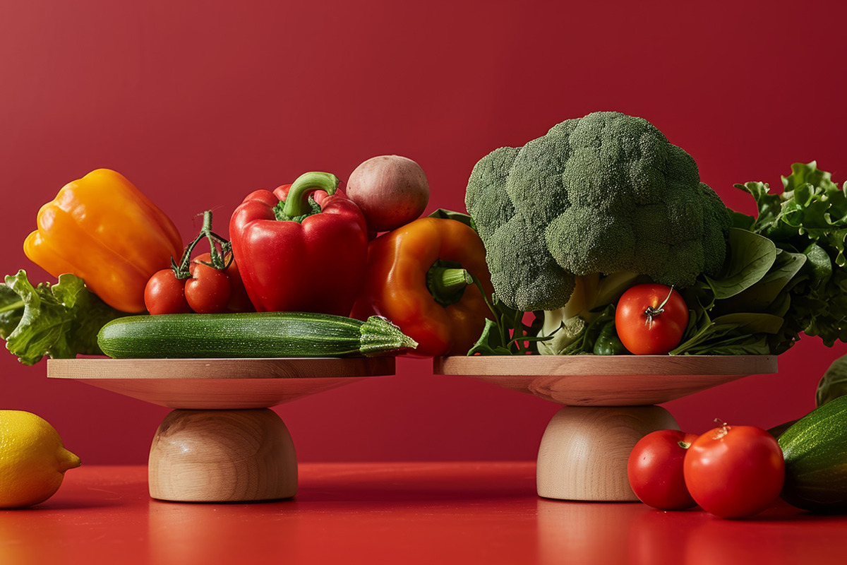 93 Balancing fruits and vegetables, a Food & Drink Photo by Handmadefont (Photo 16 of 17)