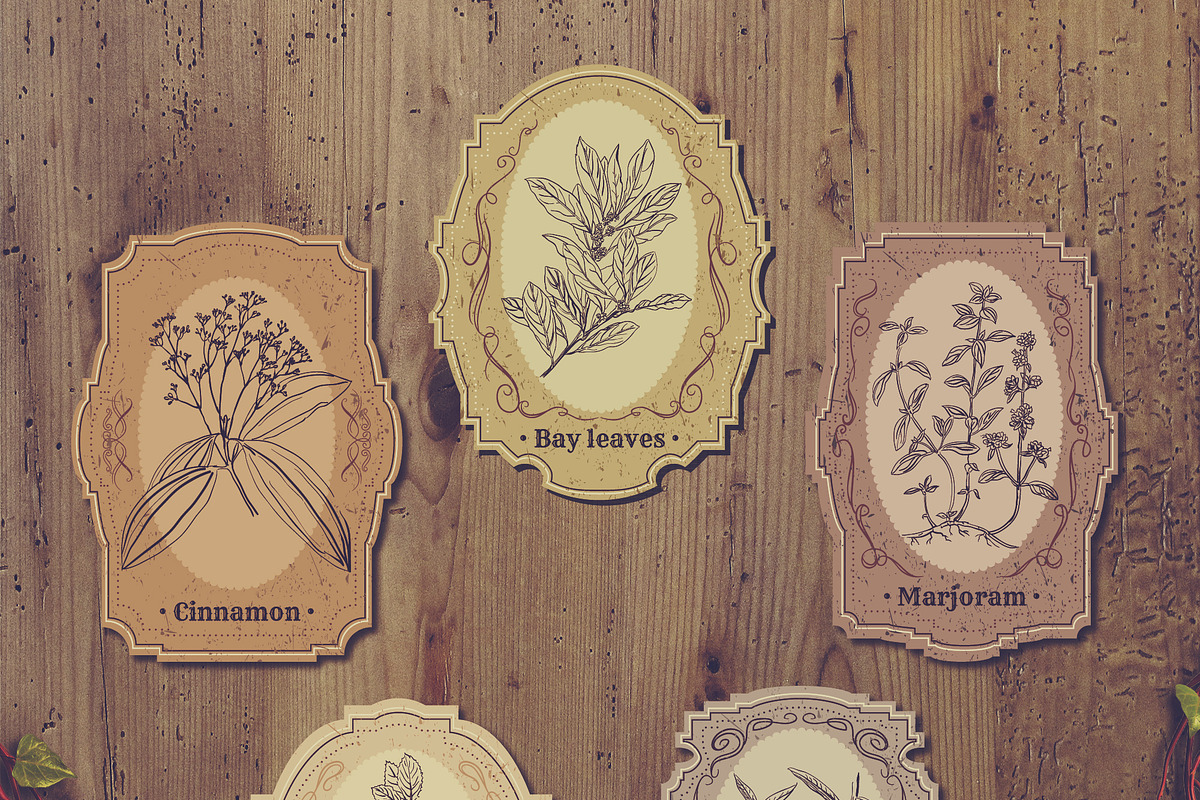 Herbs and spices. Vintage labels set, a Food Illustration by kateja (Photo 5 of 8)