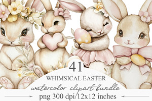 Watercolor Easter Bunnies Clipart, an Illustration by Designking