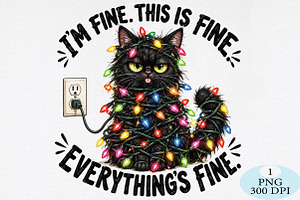 This Is Fine Christmas Cat PNG