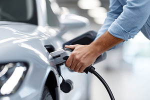 Man charging an electric vehicle at, a Transportation Photo by MistyDay
