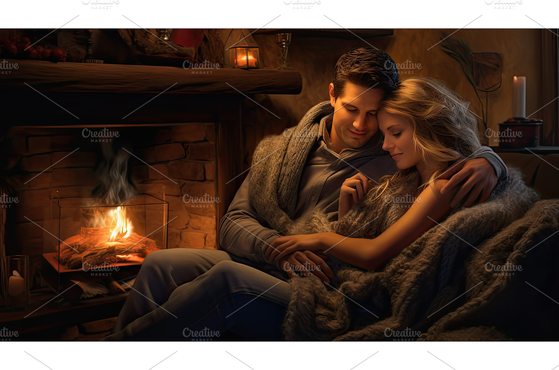 cuddle cozy couple ai generated, a Person Photo by pikepicture
