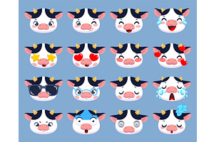 Cute cow emoji. Different emotions, an Animal Illustration by YummyBuum