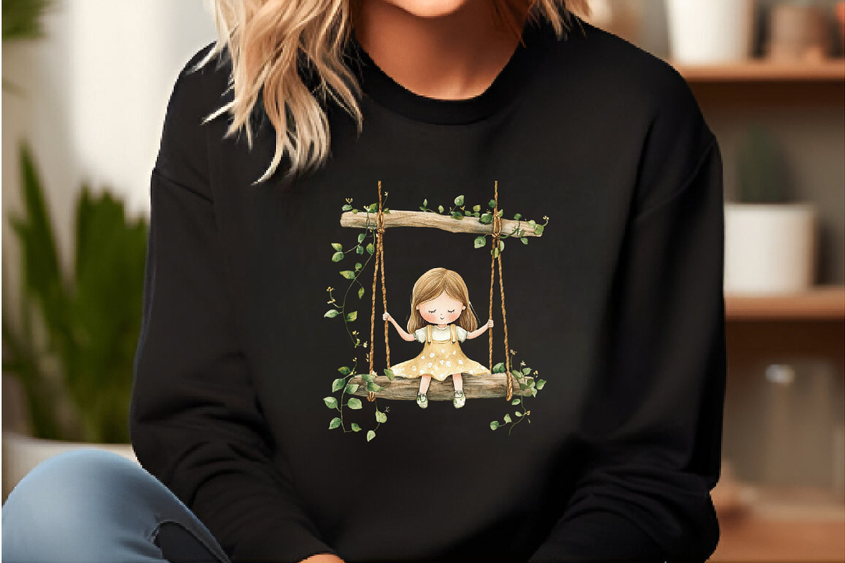 Watercolor Cute Girl on a Swing PNG, an Illustration by DreamCafeArt (Photo 7 of 8)