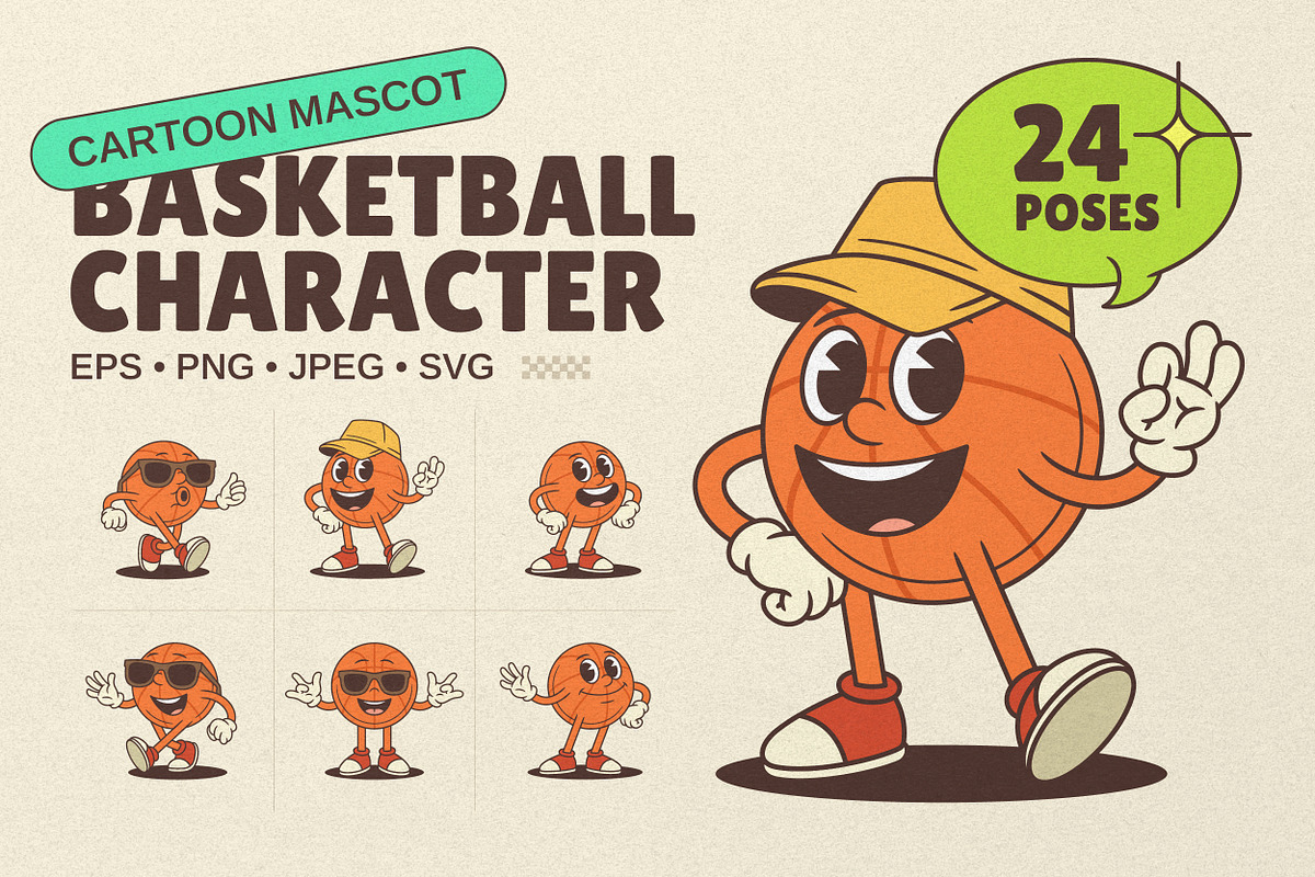 Basketball Cartoon Mascot Character, a Sport Illustration by Vasya Kobelev (Photo 1 of 6)