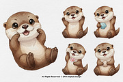 15 Bundle Watercolor Otter Cute, an Animal Illustration by Morspective (Thumbnail 5 of 8)