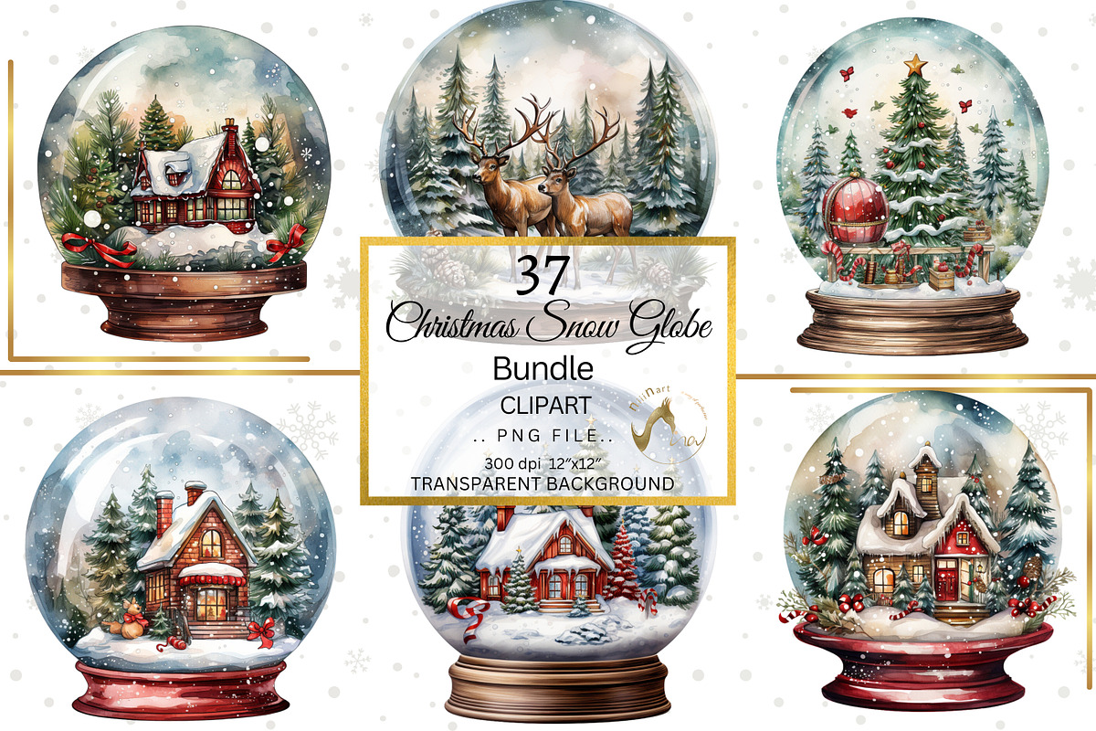 Christmas Snow Globe Clipart Bundle, a Seasonal Illustration by NiiiNArt