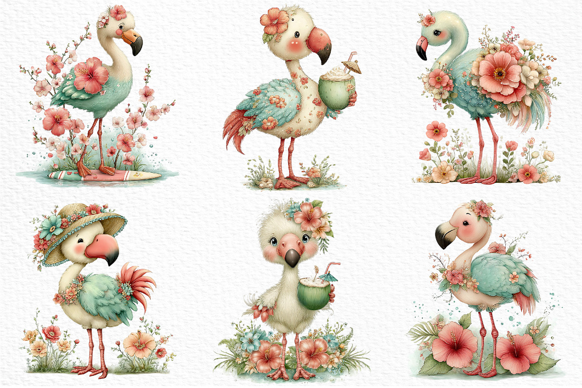 Whimsical Summer Flamingo Clipart, an Illustration by Craft Nest (Photo 4 of 11)