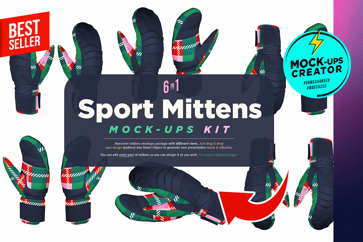 Sport Mittens Gloves 6xMock-ups, a Print Template by Mocca Mockups Store (Photo 1 of 6)