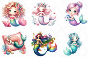 Cute Mermaid Watercolor Clipart, an Illustration by DreamPrint404 (Thumbnail 5 of 6)