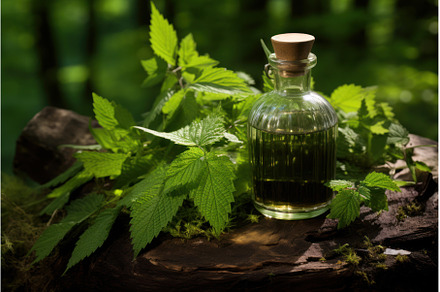 Lustrous Nettle oil glass bottles, a Nature Photo by Ylivdesign
