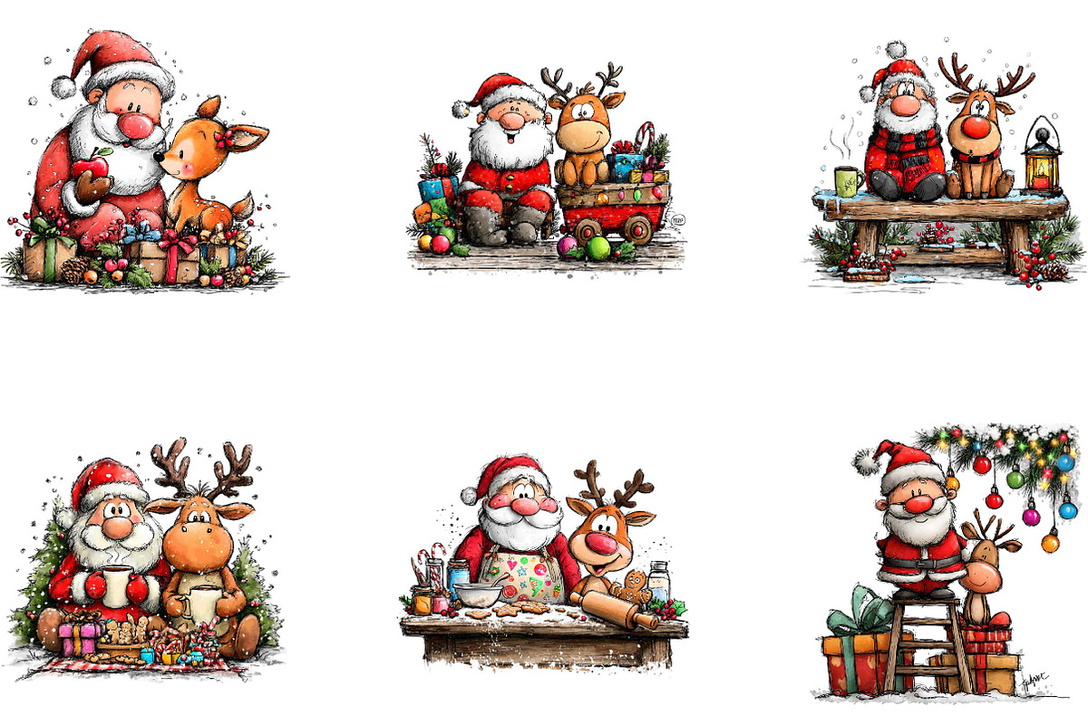 Christmas Santa & Reindeer Clipart, a Seasonal Illustration by CreationArt (Photo 5 of 5)