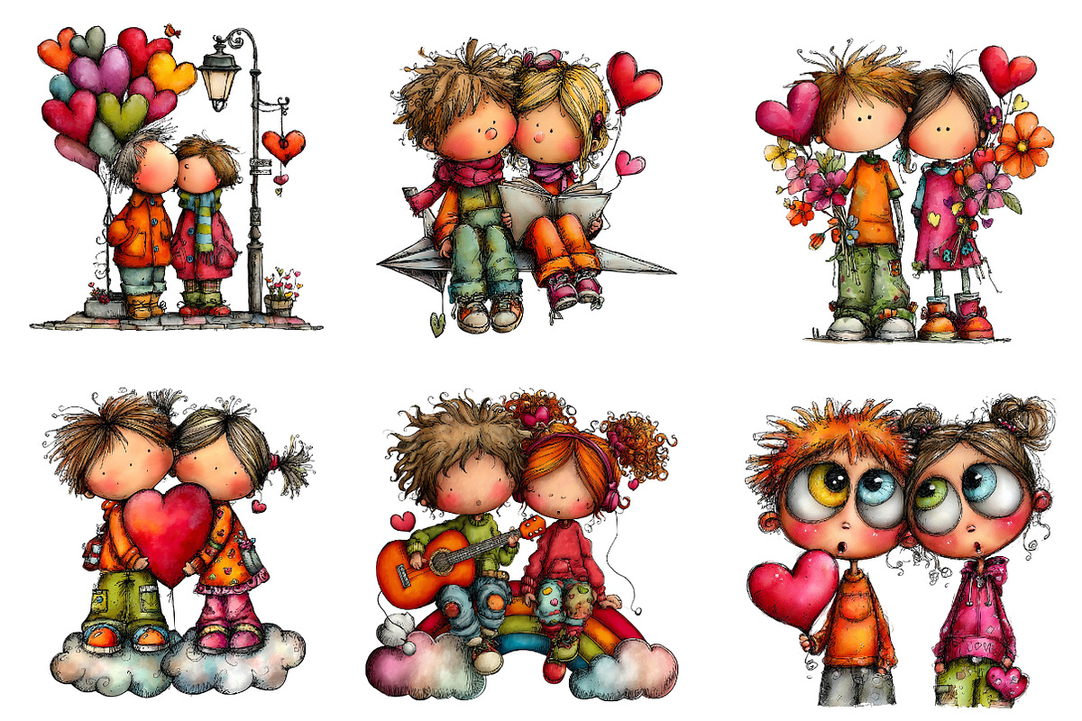 Whimsical Valentine Couple Clipart, an Illustration by CreationArt (Photo 6 of 7)