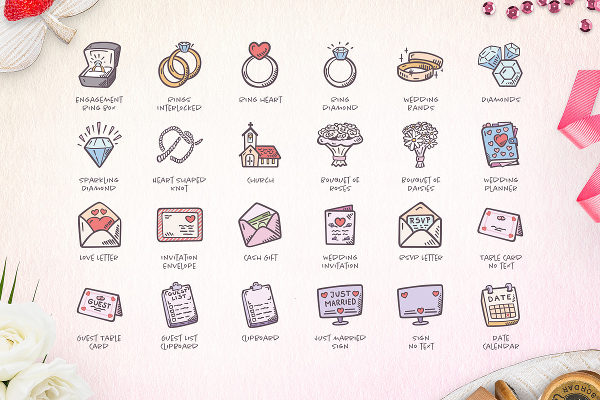 115 Hand-drawn Wedding Icons preview 2