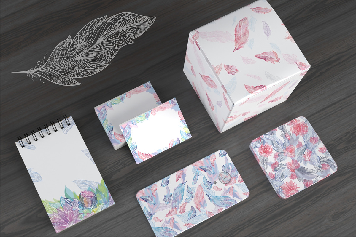 Bohemian Feathers Vector Set, a Decorative Illustration by kisikoida (Photo 15 of 16)