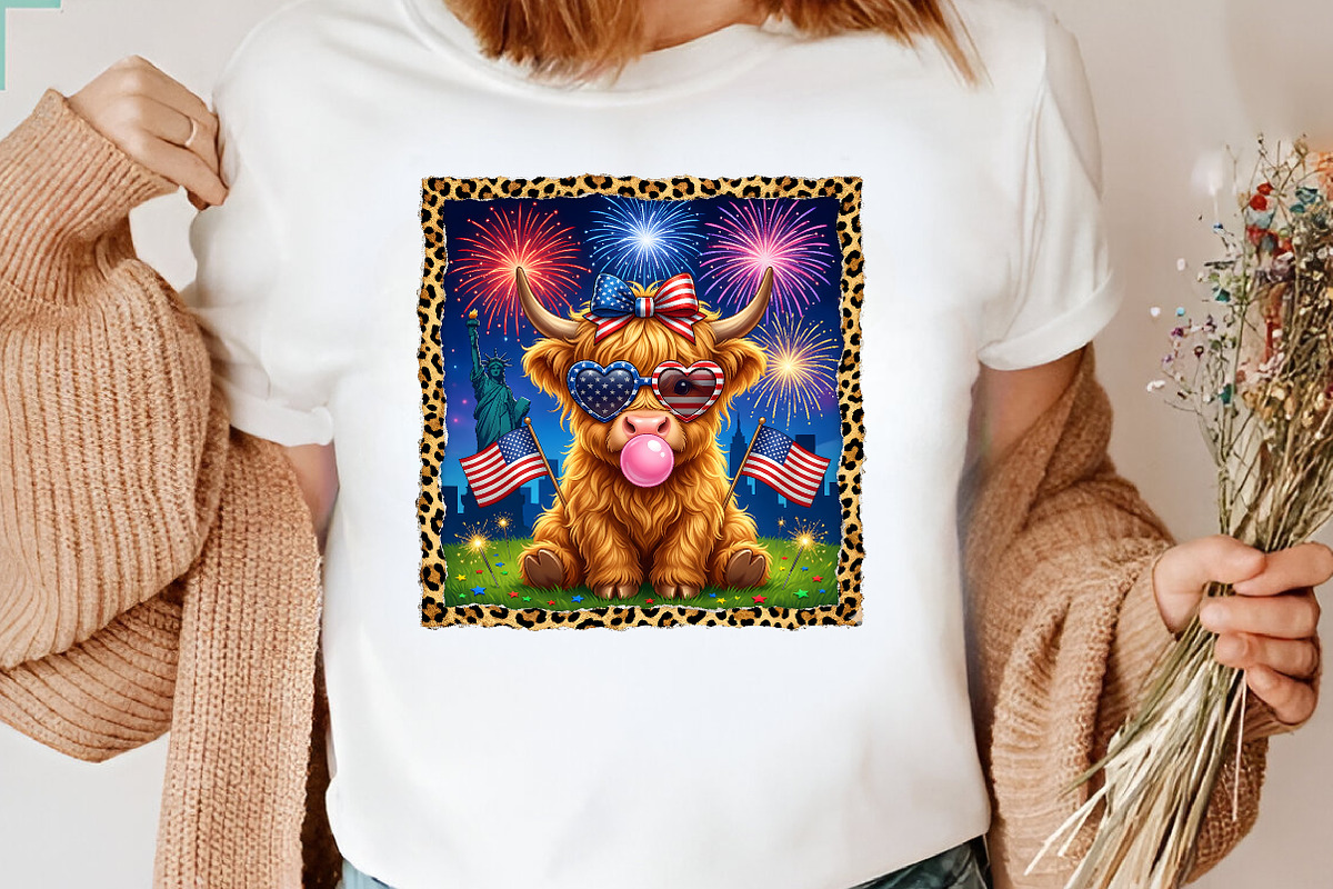 Hand Drawn 4th of July Highland Cow, an Illustration by CreationArt (Photo 3 of 6)