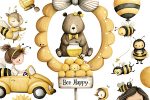 Watercolor Bee Clipart Bundle, an Object Illustration by Pati Paints