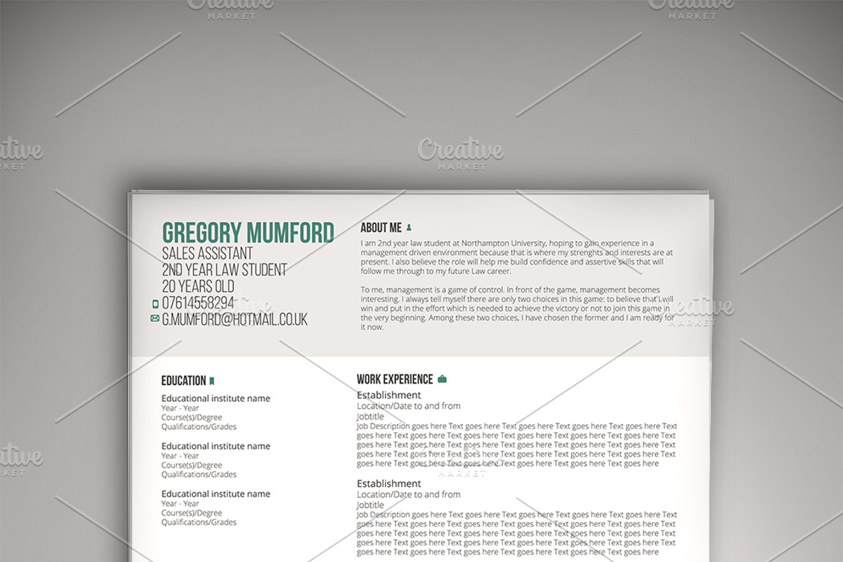 Clean Cut CV, a Resume Template by Valeur Design (Photo 1 of 4)